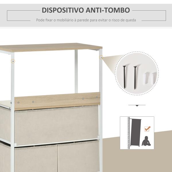 Cómoda com 4 Gavetas Dobráveis e Prateleira Aberta Cómoda com Gavetas de Tecido Anti - Tombo 58x29x103cm Madeira e Cinza Claro