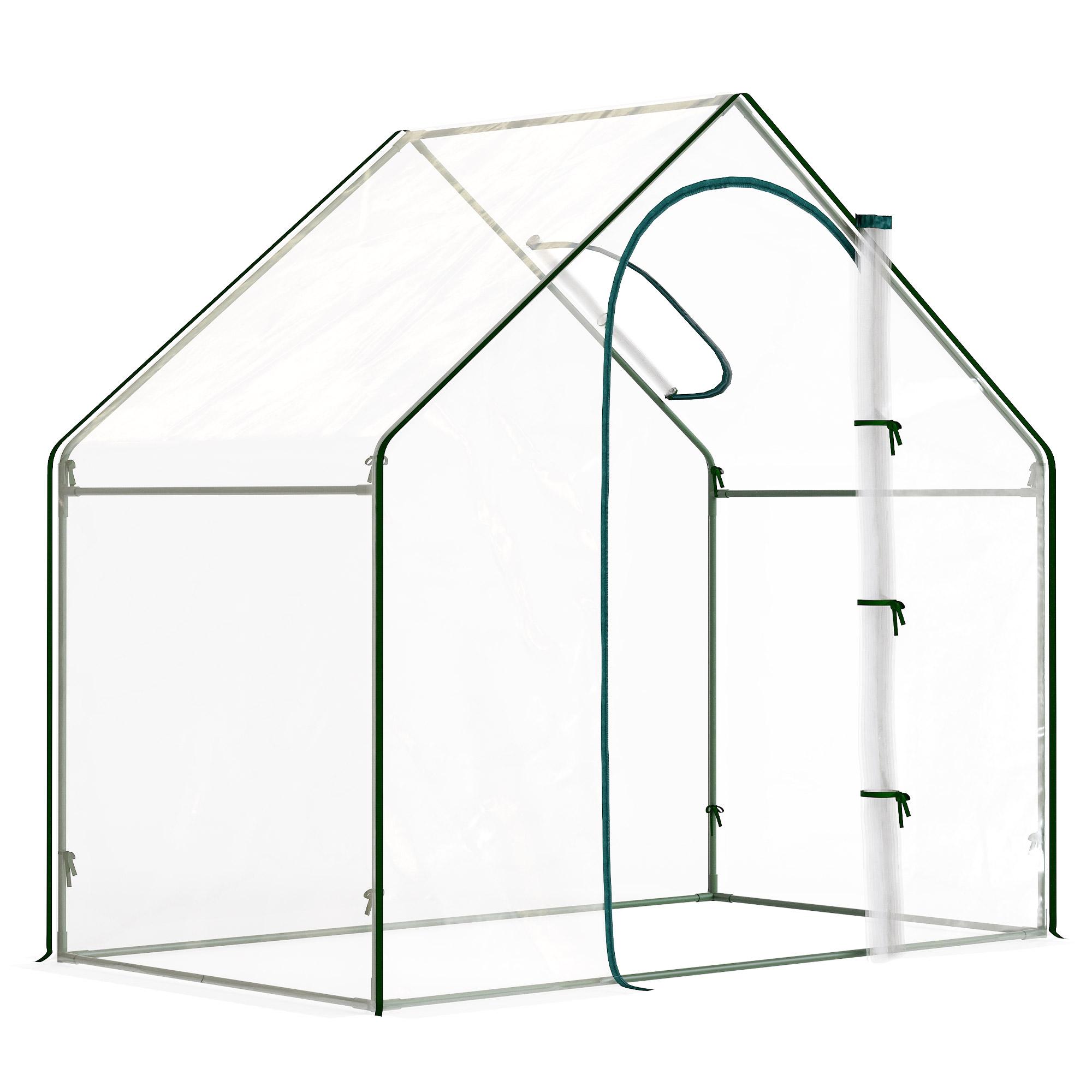 Estufa com Janela Porta Estrutura de Aço e Cobertura de Plástico Impermeável Anti - UV 180x100x168 cm Transparente