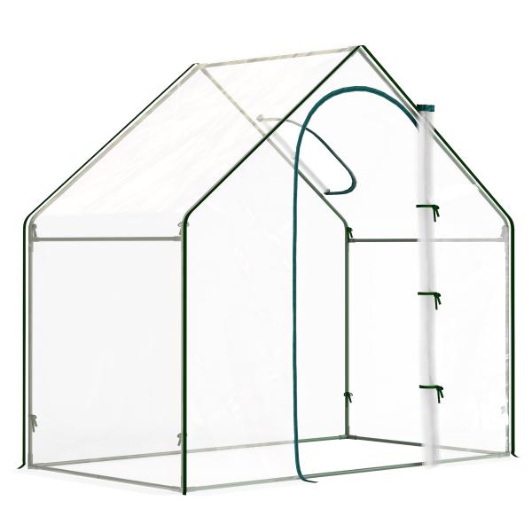 Estufa com Janela Porta Estrutura de Aço e Cobertura de Plástico Impermeável Anti - UV 180x100x168 cm Transparente