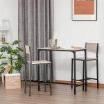 Conjunto de Mesa de Bar com 2 Bancos Conjunto de 3 Peças com 2 Bancos com Encosto e Apoio para Pés Design Industrial Madeira e Preto