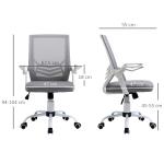 Cadeira de Escritório Ergonômica Giratória com Altura Ajustável Apoio para os Braços Dobrável Suporte Lombar e Encosto Transpirável 62,5x55x94 - 104 cm Cinza