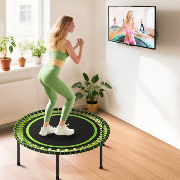 Trampolim de Fitness Adultos Ø114 cm com Estrutura de Aço Reforçada para Treino de Pernas Corpo Verde e Preto