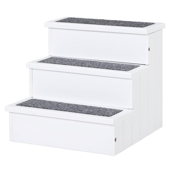 Escada para Animais de Estimação de 3 Degraus com Armazenamento e Tapete Antiderrapante 40,5x44,5x38 cm Branco