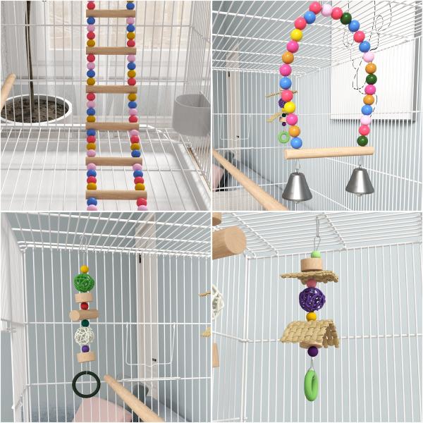 Gaiola para Pássaros com Rodas com 4 Comedouros 3 Poleiros Brinquedos Bandeja Amovível e Prateleira 79x49x133 cm Branco