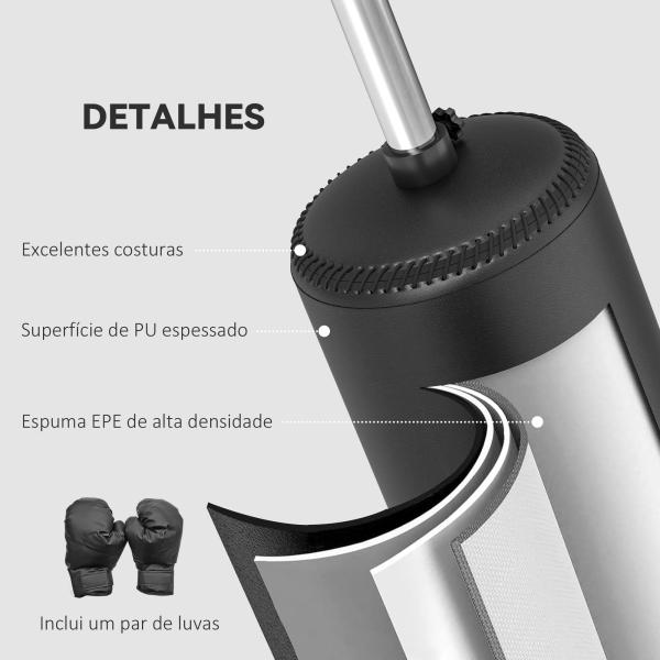 Punching Ball de Boxe com Altura Ajustável com Barra Giratória 360° e Base Preenchida 88x48x155 - 205 cm Preto