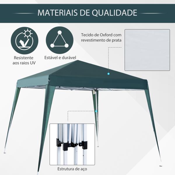 Tenda Dobrável Tenda com Desenho Pop Up para Jardim Campismo Festas Eventos Aço e Oxford 297x297x250 cm Verde