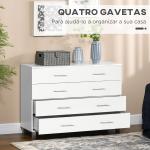 Cómoda com 4 Gavetas Cómoda de Dormitório de Estilo Moderno para Sala de Estar Entrada Corredor 112x38,2x81cm Branco