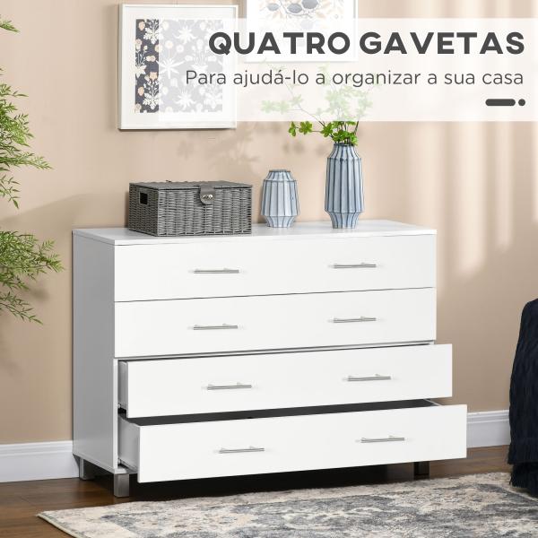 Cómoda com 4 Gavetas Cómoda de Dormitório de Estilo Moderno para Sala de Estar Entrada Corredor 112x38,2x81cm Branco