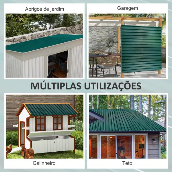 Conjunto de 12 Painéis para Teto de Aço Galvanizado Chapas Perfiladas de Teto 7m² para Abrigo de Ferramentas 129x45cm Verde