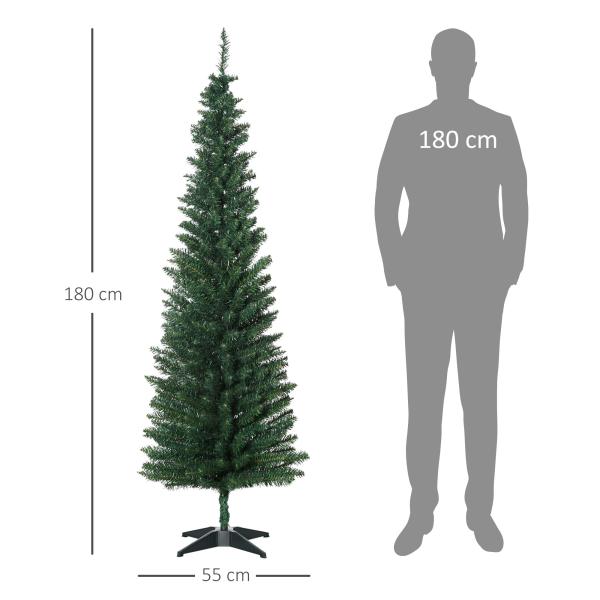 Árvore de Natal Artificial 180cm Ignífugo com 390 Pontas de Ramo PVC Decoração de Natal para Interiores Fácil de Montar Verde