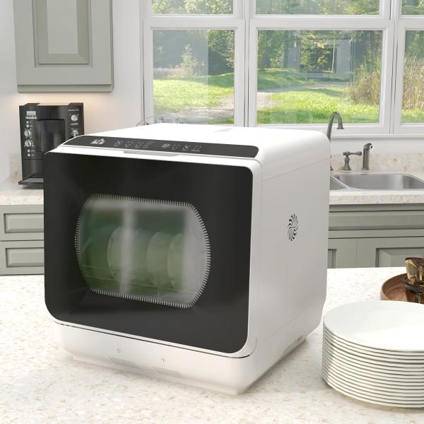Máquina de Lavar Loiça Pequena Bancada Compacta Depósito de Água 6L 45x44x45,8cm Branco