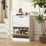 Sapateira Estreita 2 Portas de Alto Brilho com Prateleiras Ajustáveis Design Mármore para 8 Pares de Sapatos 60x24x80 cm Branco