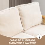 Sofá de 2 Lugares Estofado em Chenille com 2 Almofadas Laváveis e Apoio para os Braços em Vime Sintético 123x75x88 cm Bege