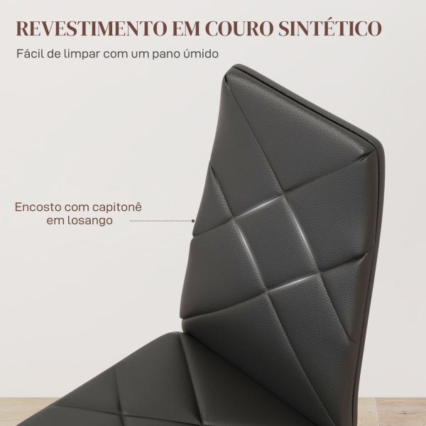 Conjunto de 6 Cadeiras de Sala de Jantar Estofadas em Couro Sintético com Encosto Alto e Pés de Aço 41x50x97cm Preto