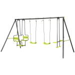 Conjunto de Baloiços Infantil com 2 Baloiços Baloiço Duplo e Estrutura de Aço para Crianças de 3 - 8 Anos 355x184x186 cm Verde