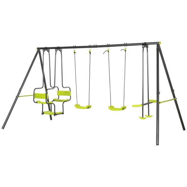 Conjunto de Baloiços Infantil com 2 Baloiços Baloiço Duplo e Estrutura de Aço para Crianças de 3 - 8 Anos 355x184x186 cm Verde