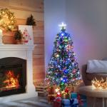 Árvore de Natal 120 cm Árvore de Natal Artificial com 130 Ramos 16 Luzes LED e Fibra Óptica Ø60x120 cm Verde