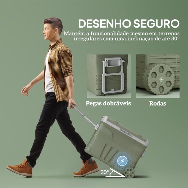 Geleira Portátil Elétrica 45L Geleira de Carro - 20℃ a +20℃ 12V/24V com Rodas Compressor e Ecrã LED 64,5x43,5x53 cm Verde