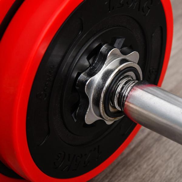Conjunto de Halteres Ajustáveis HOMCOM 20 kg 2 em 1 — 8 Discos, 2 Barras e Extensor, Preto/Vermelho