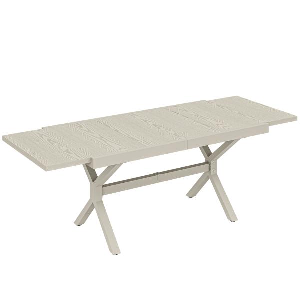 Mesa de Jardim Extensível com Superfície em Alumínio 154/214x85 cm com Efeito Madeira para 8 - 10 Pessoas Cinza Claro
