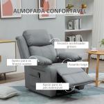 Poltrona Relax Levanta Pessoas com Controle Remoto Reclinação Elétrica de 160° Apoio para os Pés Encosto Estofado em PU e Bolsos Laterais 76x90x105 cm Cinza