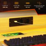 Secretária Gaming com Luzes LED 100x60x88,5 cm com Tomadas de Corrente Suporte para Monitor Prateleiras e Controlo Remoto Madeira