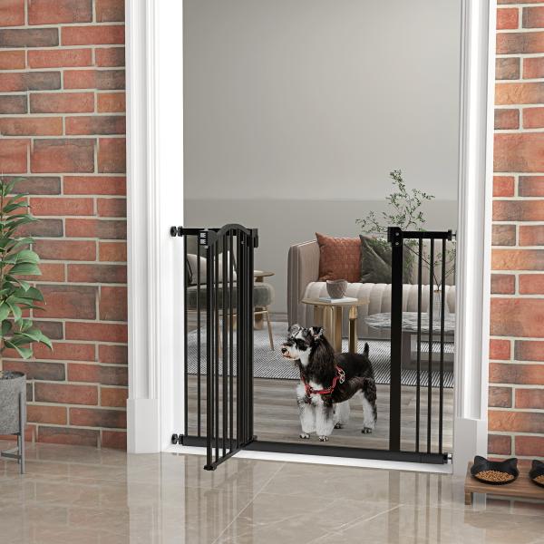 Barreira de Segurança para Cães com Largura Ajustável 74 - 100 cm e Extensões para Escadas e Portas Preto