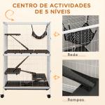 Gaiola para Roedores 80x52x128 cm Casa de 4 Alturas com Rampas Suspensa Rede Bandeja Removível Rodas Branco Rajado e Preto
