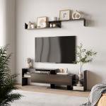 Móvel de TV Moderno Móvel para Televisores 153,6x25x42cm e Prateleira de Parede 150x14,5x16,3 cm Preto