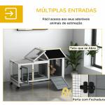 Coelheira de Madeira com Rodas para 1 - 2 Coelhos com Teto Abatível Bandeja Amovível 108x58x73,5 cm Cinza e Branco