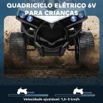 Quad Elétrico Infantil 6V Quad para Crianças dos 37 aos 72 Meses Velocidade até 3 km/h Faróis e Música 70x42x45 cm Branco