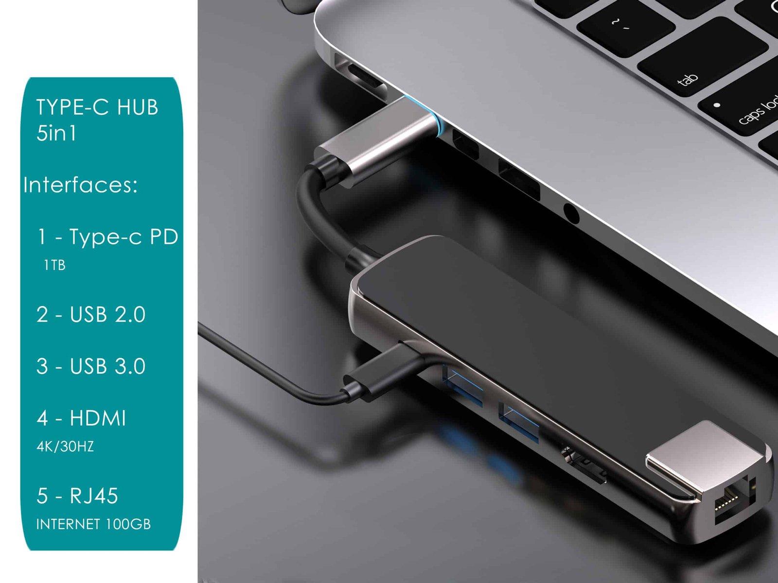 Hub 5in1 TYPE-C RJ45 100GB