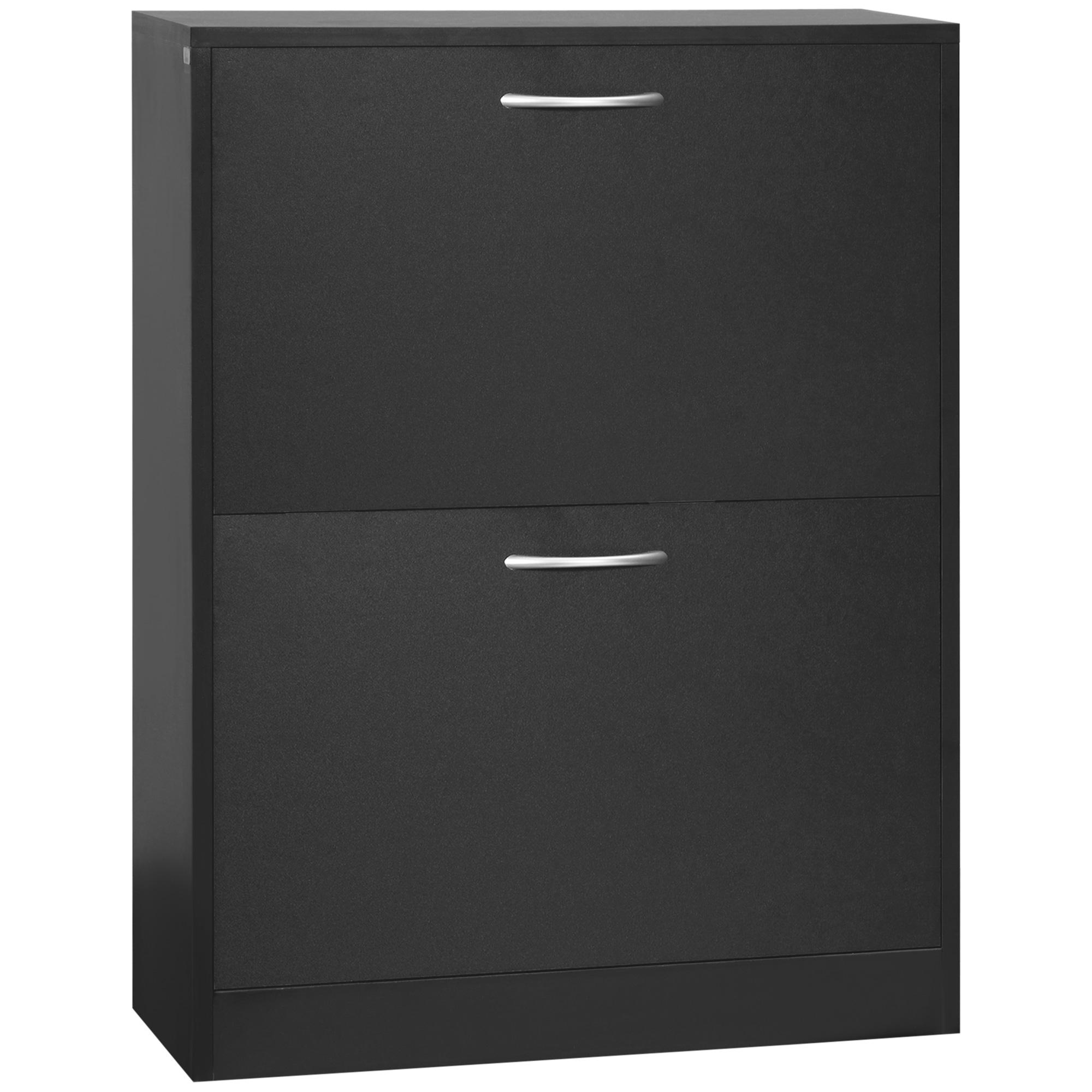 Sapateira de Madeira com 2 Compartimentos para Entrada Corredor Dormitório Sala de Estar 60x24x80 cm Preto