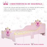 Cama Infantil +3 Anos 143x73x60 cm com Estampado Coroa Carga 50 kg para Quarto Rosa
