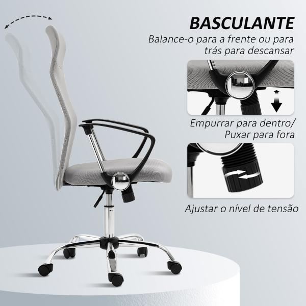 Cadeira de Escritório de Tecido de Malha Encosto para a Cabeça de PU Mecanismo de Inclinação 63x65x109 - 119 cm Cinza