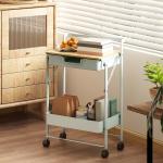 Carrinho Auxiliar com Rodas de 2 Níveis Carrinho de Cozinha com 1 Gaveta e 1 Cesto Carrinho Organizador 45x29,5x68 cm Verde Claro
