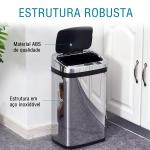 Balde de Lixo Inteligente de Aço Inoxidável 30L com Sensor Infravermelho de Abertura Automática 33x25x58 cm Prata e Preto