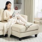 Sofá Chaise Longue de 3 Lugares em L Estofado em Veludo Assento e Encosto Almofadados 214x134x87 cm Bege