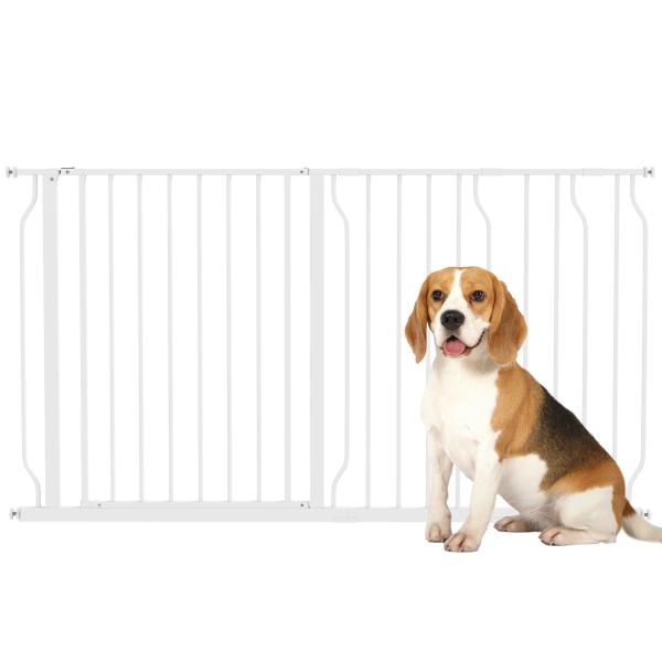 Barreira de Segurança para Cães Extensível para Escadas e Portas 75 - 145cm com 3 Extensões Altura 76cm Branco