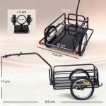 Reboque de Carga para Bicicleta Carrinho Dobrável para Bicicleta com 2 Rodas Refletores Carga 40 kg 155x71,5x77 cm Preto