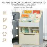 Estante de Madeira para Brinquedos com 3 Compartimentos 2 Prateleiras e Gaveta Móvel com 4 Rodas 60x29,9x90cm Cinza