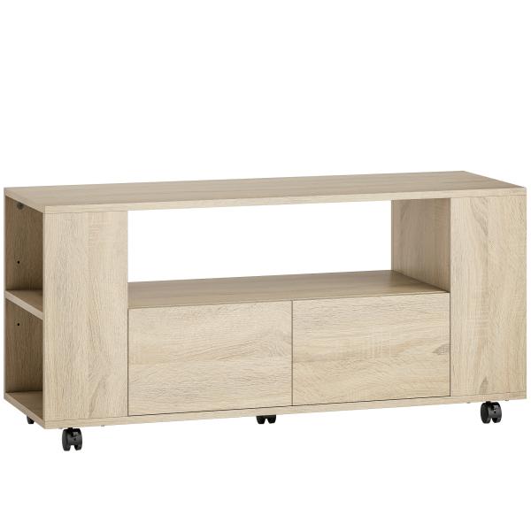 Móvel de TV com Rodas para Televisão até 42 Polegadas com 2 Gavetas Prateleiras Ajustáveis 102x34,5x48,5 cm Madeira