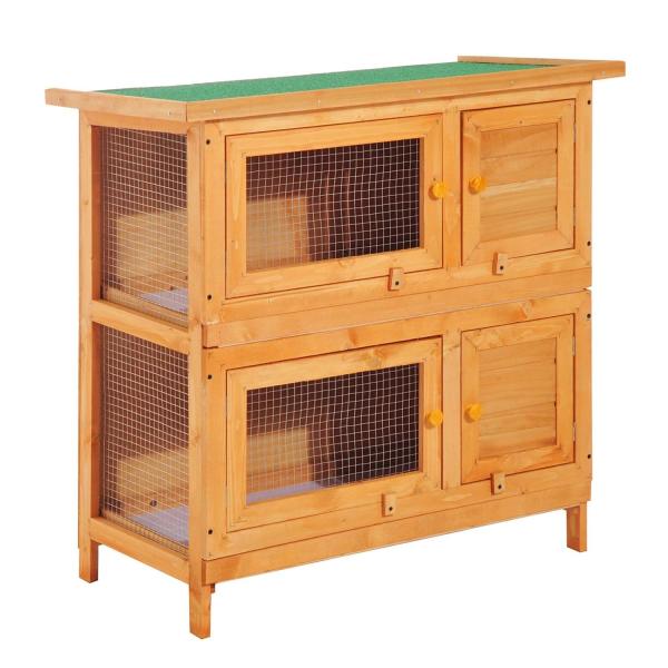 Coelheira de Madeira Exterior de 2 Níveis Gaiola para 1 - 2 Coelhos Animais Pequenos com Teto Asfáltico Dobrável e 2 Bandejas Removíveis 90x45x90cm Madeira