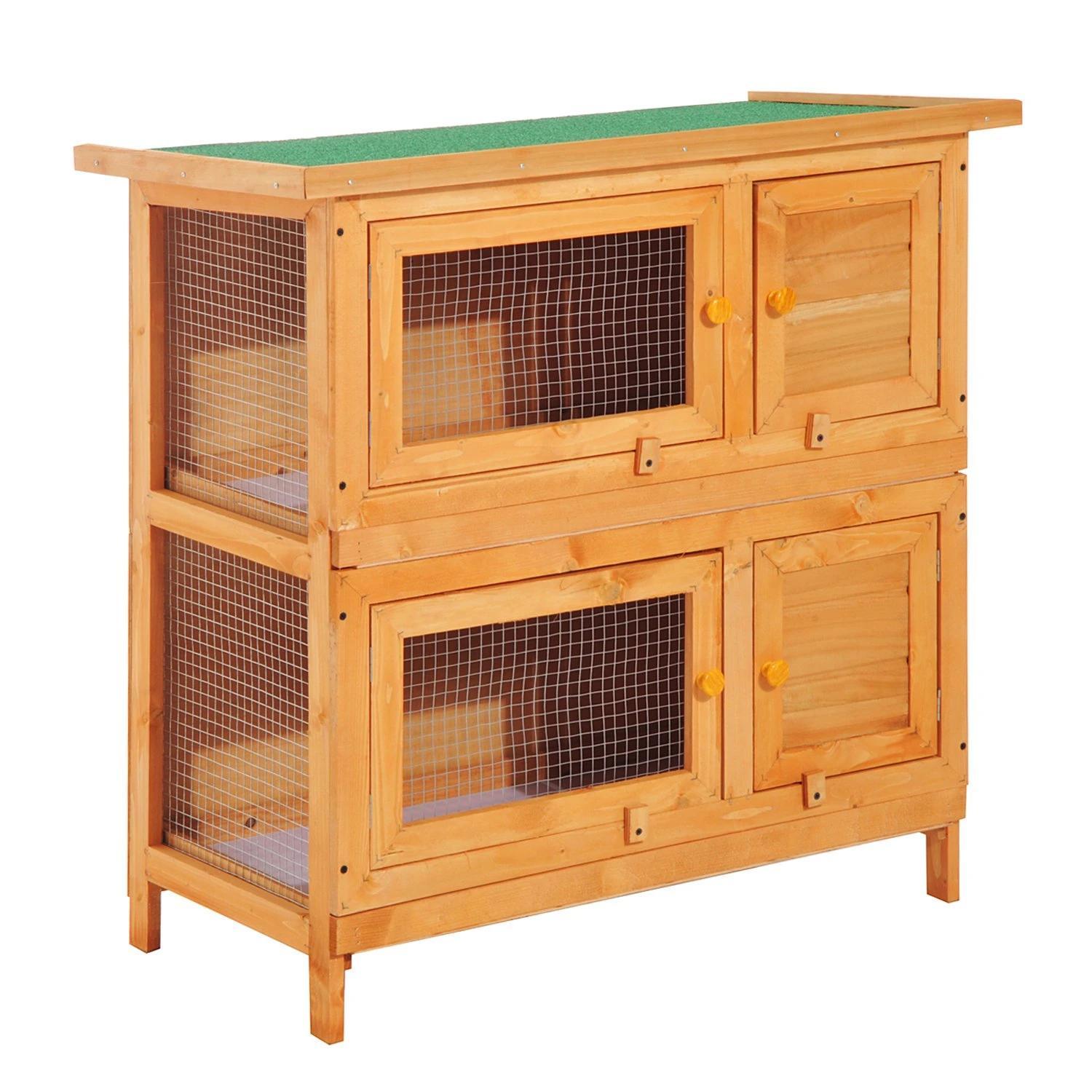 Coelheira de Madeira Exterior de 2 Níveis Gaiola para 1 - 2 Coelhos Animais Pequenos com Teto Asfáltico Dobrável e 2 Bandejas Removíveis 90x45x90cm Madeira