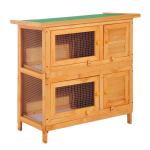 Coelheira de Madeira Exterior de 2 Níveis Gaiola para 1 - 2 Coelhos Animais Pequenos com Teto Asfáltico Dobrável e 2 Bandejas Removíveis 90x45x90cm Madeira
