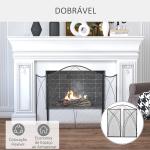 Frente para Lareira Dobrável Proteção para Lareira de 3 Painéis com Dobradiças e Estrutura de Metal Decorativa 126x2x76cm Preto