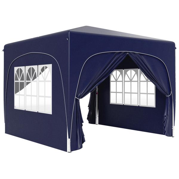 Tenda Dobrável 3x3 m com Painéis Laterais UPF50+ Tenda de Jardim com Altura Ajustável e Bolsa de Transporte Azul Escuro