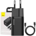 Carregador Super Si Quick Charger 1C 25W c/ Cabo USB - C - USB - C Preto (1 metro) - BASEUS