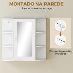 Armário de Casa de Banho com Espelho, Armário de Parede com Porta, Prateleiras Abertas, Móvel Suspenso para Cozinha, Sala, 66x17x63 cm, Branco