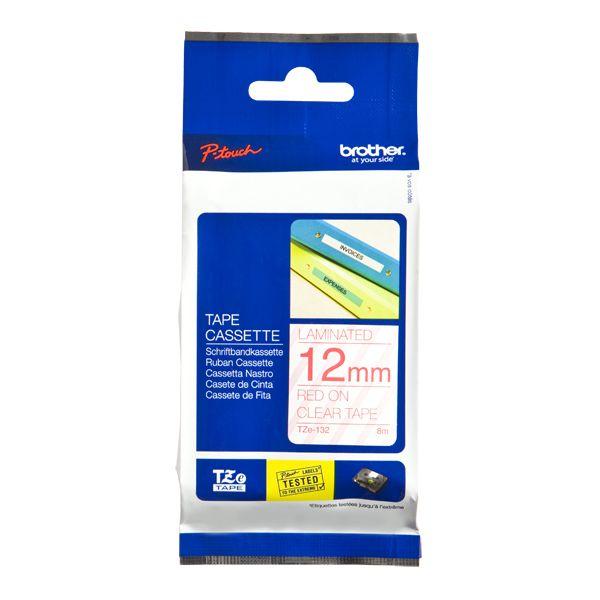 Fita Brother TZe - 132 Vermelho Sobre Transparente (8 mts/1,2cm) - BROTHER